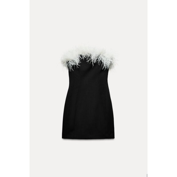 Zara Womens Mini Dress S Small Black Feather Party Cocktail Evening 4772/226 NWT - Picture 3 of 16
